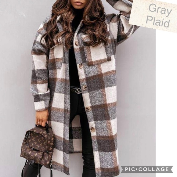Midi Gray & Beige Plaid Coat. Beautiful!! - Picture 1 of 4